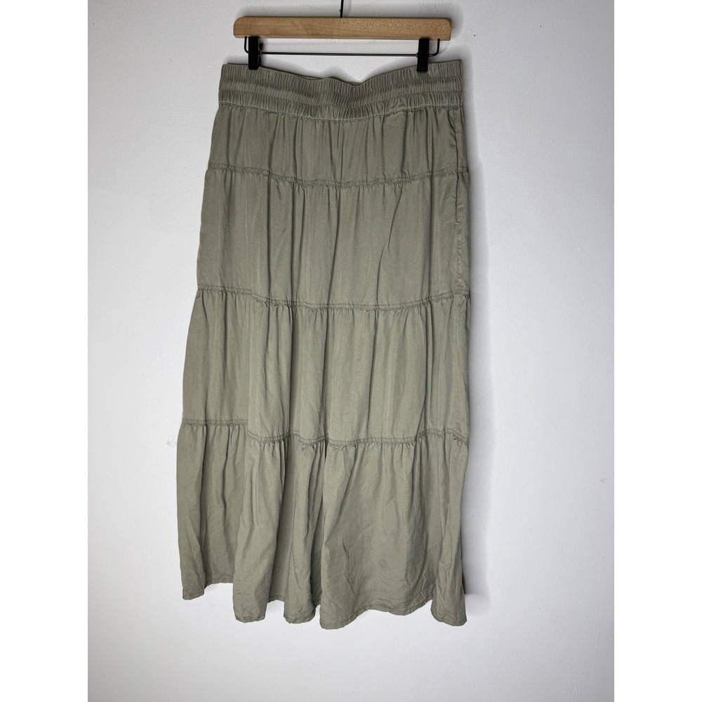 Quince Vintage Wash Tencel Tiered Maxi Skirt Olive Green Size M SCP001